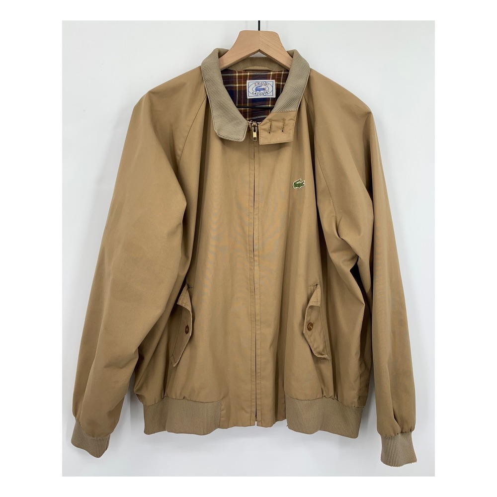 Vintage Izod Lacoste Jacket‎ Mens XL Tan Harrington Plaid Lined Full Zip